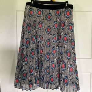 LAPIS Pleated Flare Skirt Size XL Geometric Print Lined Sheer Multi Colored